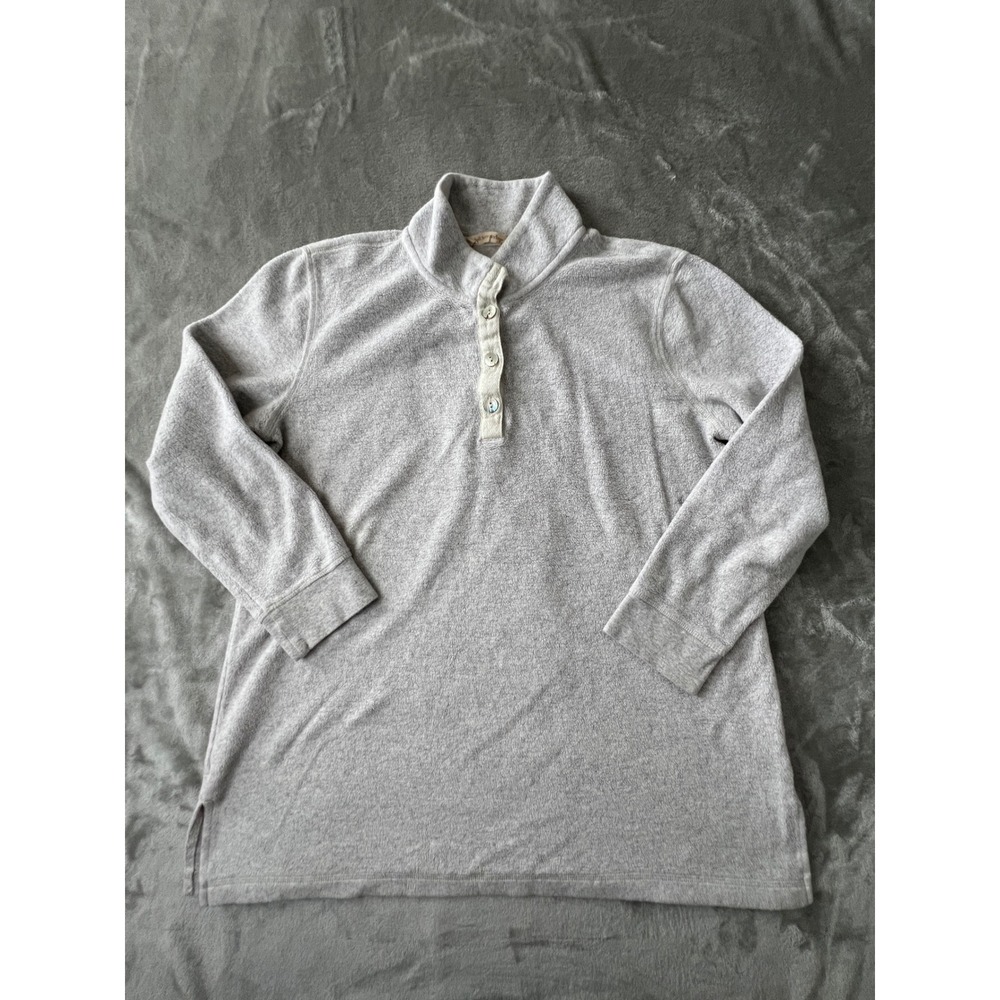 Soft Surroundings Pullover Women Medium Gray Fleece Quarter Button Long Sleeve